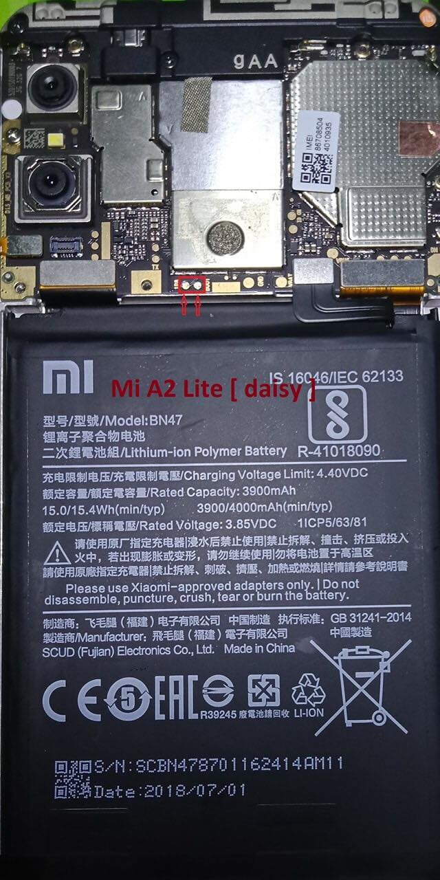 Xiaomi Mi A2 Lite Test Point / EDL Point